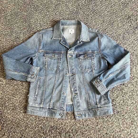 AG Adriano Goldschmied Jean Jacket Womens Size M Wash Blue Denim Distressed - Picture 1 of 5